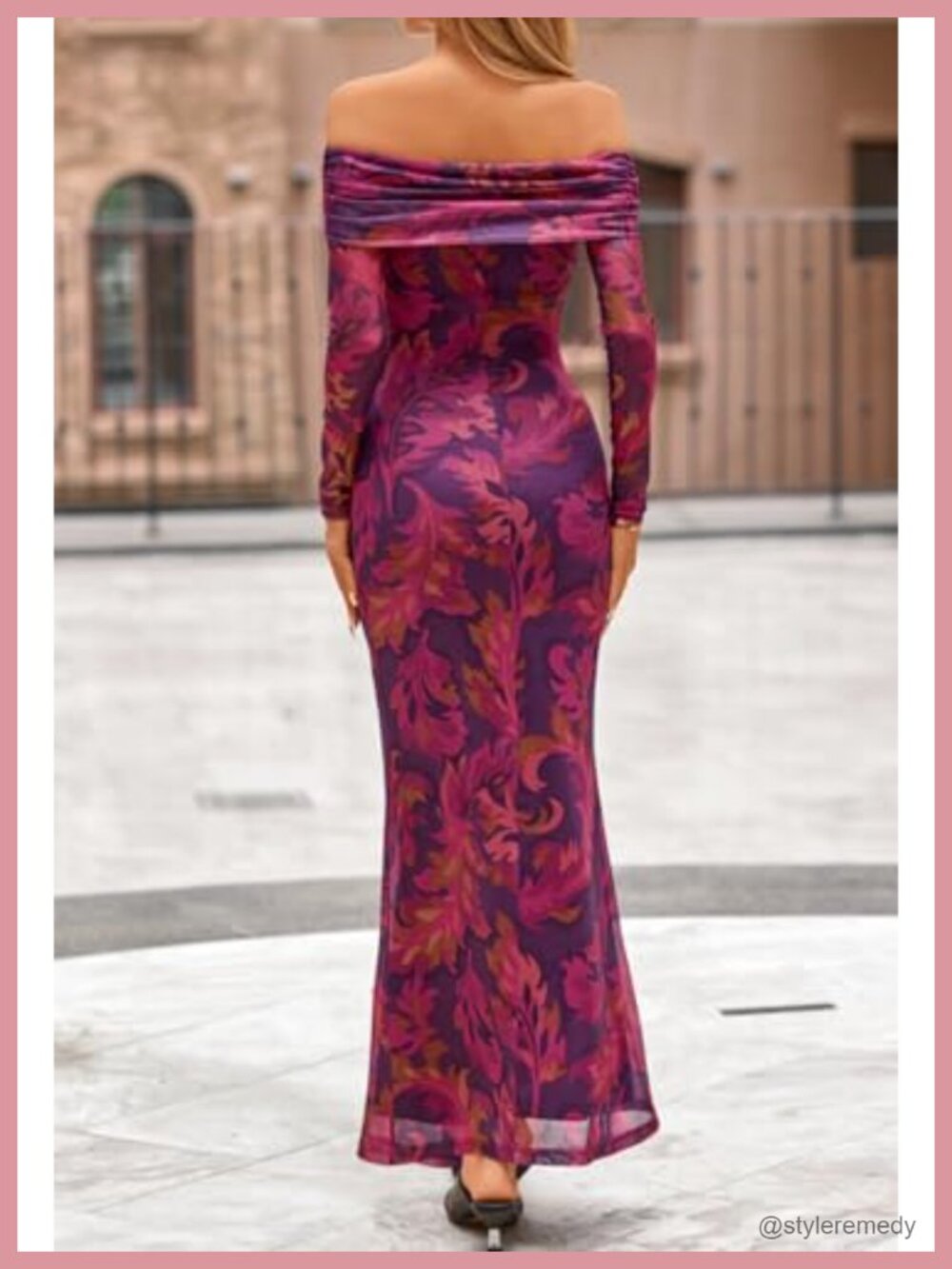 Off Shoulder Floral Bodycon Maxi Dress Long Sleeve Formal Party - Picture 3 of 6